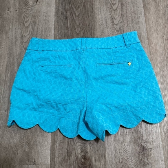 Crown & Ivy Shelby Scalloped Hem Shorts Preppy Southern Bright Blue 10 Turquoise - Picture 2 of 4